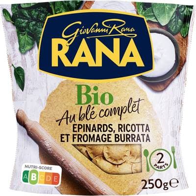 Giovanni Rana Raviolis Frais Bio au Blé Complet Epinard Ricotta et fromage Burrata, 250g