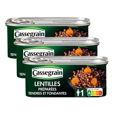 Cassegrain Lentilles préparées tendres et fondantes, Lot de 3x130g