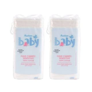 COSMIA BABY Maxi carrés coton sensitive 100% coton, Lot de 2x80 cotons