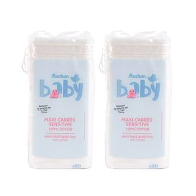 COSMIA BABY Maxi carrés coton sensitive 100% coton, Lot de 2x80 cotons