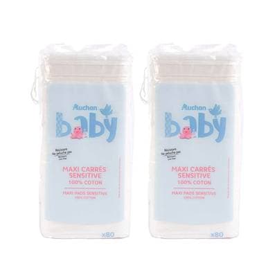 COSMIA BABY Maxi carrés coton sensitive 100% coton, Lot de 2x80 cotons