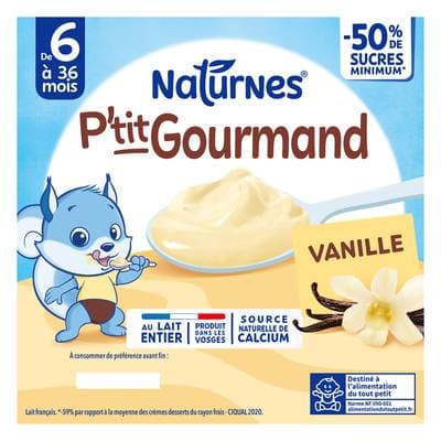 Naturnes® - P'tit Gourmand Dessert Lacté Vanille Coupelle Bébé dès 6 mois, 4x100g