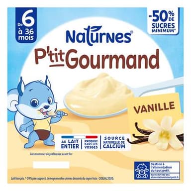 Naturnes® - P'tit Gourmand Dessert Lacté Vanille Coupelle Bébé dès 6 mois, 4x100g
