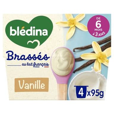 Blédina - Les Brassés Dessert Lacté Vanille Coupelle Bébé dès 6 mois, 4x95g