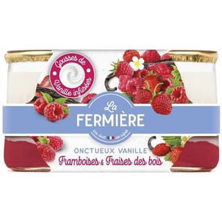La Fermière Yaourt onctueux à la vanille sur lit de framboises et fraises des bois, 2x150g