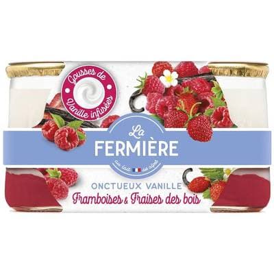 La Fermière Yaourt onctueux à la vanille sur lit de framboises et fraises des bois, 2x150g