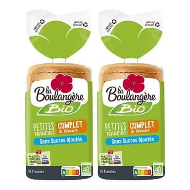 La Boulangère Pain de Mie Complet Bio Petites Tranches, Lot de 2x280g