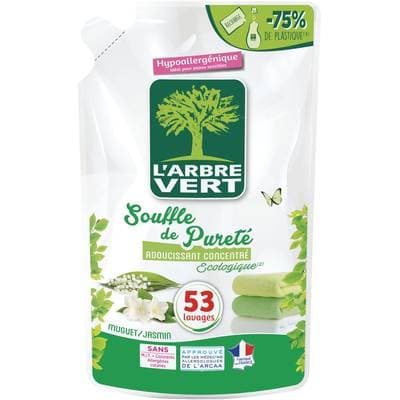 L'arbre Vert Recharge adoucissant concentré écologique souffle de pureté au muguet et au jasmin 53 lavages, 800ml