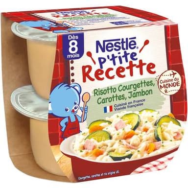 Nestlé - P'tite Recette Risotto Courgettes Carottes Jambon Bol Bébé Dès 8 mois, 2x200g