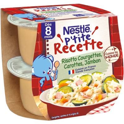 Nestlé - P'tite Recette Risotto Courgettes Carottes Jambon Bol Bébé Dès 8 mois, 2x200g