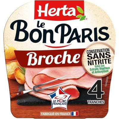 Herta Le Bon Paris Jambon cuit à la broche sans nitrite, 4 tranches - 140g
