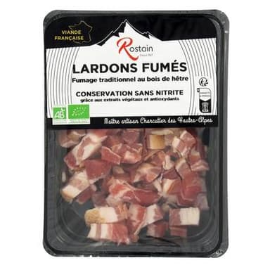 Rostain Lardons Fumés au Bois de Hêtre, Bio, 150g