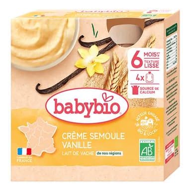 Babybio Dessert Lacté Crème Semoule Vanille Bio Gourde Bébé Dès 6 mois, 4x85g