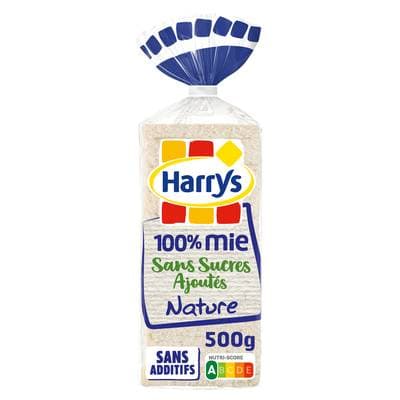 Harrys Pain de Mie Nature, 100% Mie Sans Croûte, Sans Sucres Ajoutés, 20 tranches - 500g