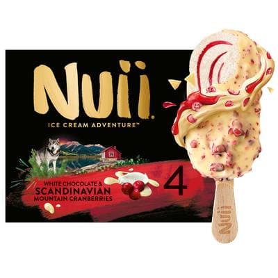 Nuii Bâtonnets glacés Chocolat Blanc- Baies rouges, 4 bâtonnets - 268g