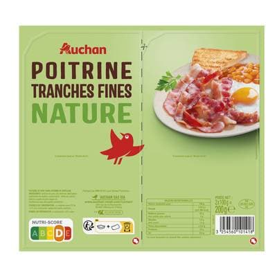 Auchan Poitrine Nature Tranches Fines, 2x100g