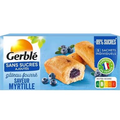Gerblé Sans Sucres Ajoutés Gateau Fourré Saveur Myrtilles Sans Sucres Ajoutés -89% de sucres en moins, 150g