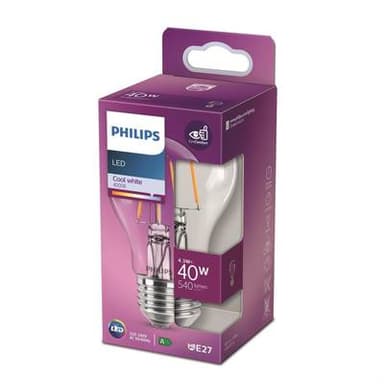 Philips Ampoule E27-4,3W LED Classique Transparente Blanc Froid, E27  40W