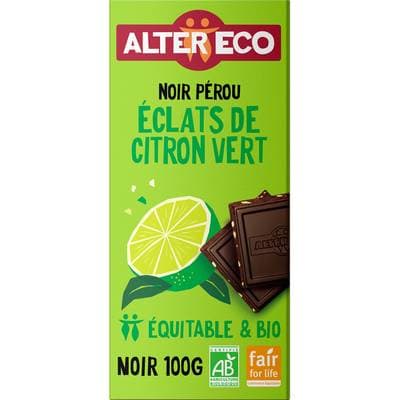 Alter Eco - Commerce Equitable Chocolat noir éclats de citron vert 60% Cacao Bio du Pérou, 100g