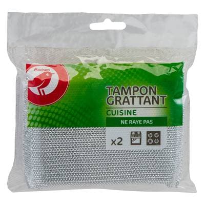 Auchan Tampon métallique cuisine surfaces fragiles, 2 tampons