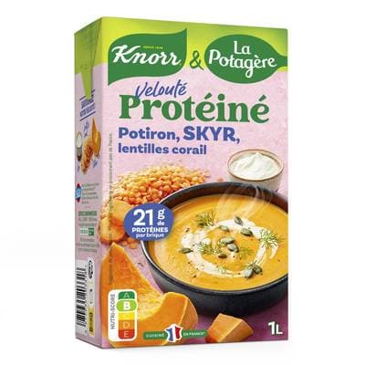Knorr & La Potagère Soupe Velouté Protéiné Potiron Skyr Lentilles Corail Soupe liquide en brique familiale, 1L