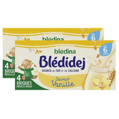 Blédina - Blédi'dej Céréales Lactées Vanille Brique Bébé Dès 6 mois, Lot de 2 - 4x25cl