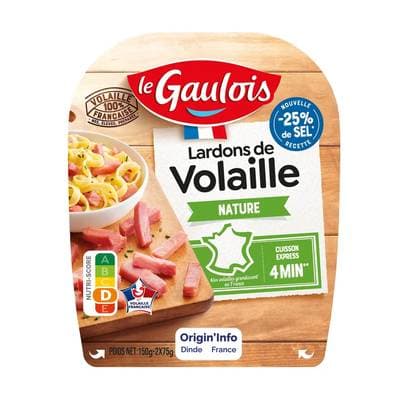 Le Gaulois Lardons de volaille nature -25% de sel, 2x75g