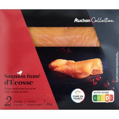 Auchan Collection Saumon Fumé d'ecosse, 2 tranches - 80g