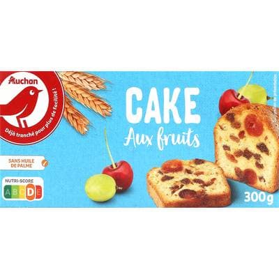 Auchan Cake aux fruits sans huile de palme prétranché, 300g