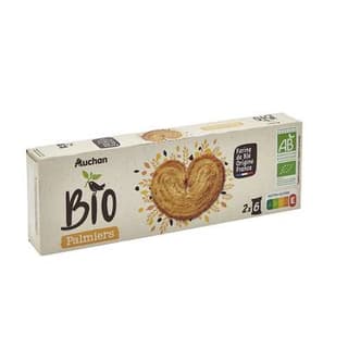 Auchan BIO Palmiers biscuits feuilletés bio, 100g