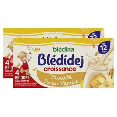 Blédina - Blédi'dej Céréales lactées Biscuitée Saveur Vanille Brique Bébé Dès 12 mois, Lot de 2 - 4x25cl