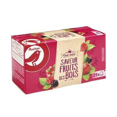 Auchan Thé noir saveur fruits des bois, 25 sachets