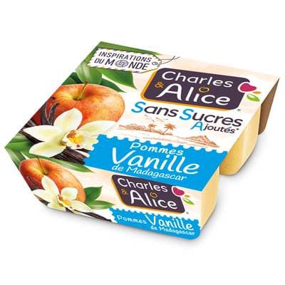 Charles et Alice Compote pomme vanille de Madagascar sans sucre ajouté, 4x97g