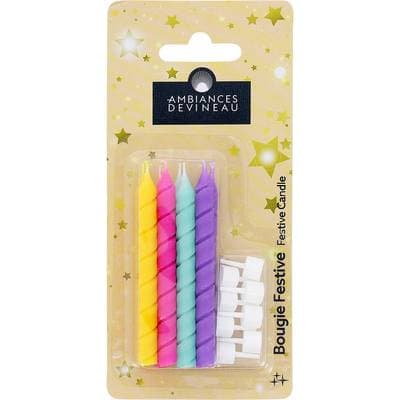 Ambiances Devineau Bougies torsadées gros diamètre multicolores, 8 bougies