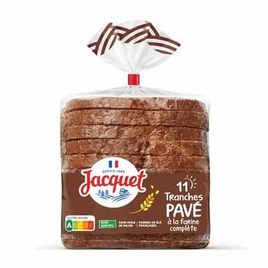 Jacquet Pain de Mie Pavé à la Farine Complète, 11 tranches - 350g