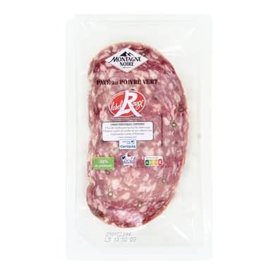 Montagne Noire Saucisson Pavé au Poivre Label Rouge, 10 tranches - 80g
