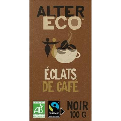 Alter Eco - Commerce Equitable Chocolat noir Eclats de café 60% Cacao Bio du Pérou, 100g