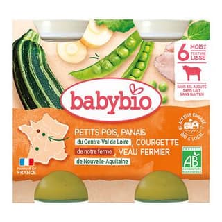 Babybio Petits Pois, Panais, Courgette et Veau fermier d'Aquitaine Bio Pot Bébé Dès 6 mois, 2x200g