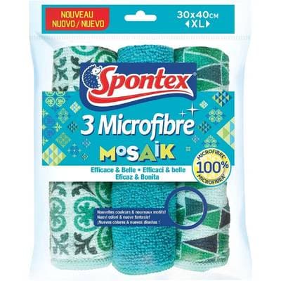 Spontex Lavettes microfibres mosaïk, 3  pièces