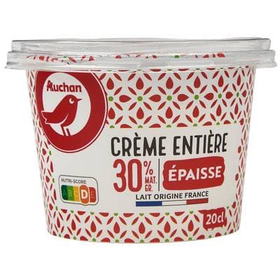Auchan Crème fraîche épaisse entière 30%mg, 20cl