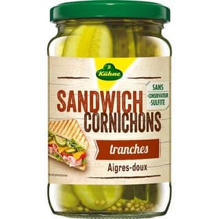 Kühne Cornichons Aigre-Doux en Tranches pour Sandwich, 185g