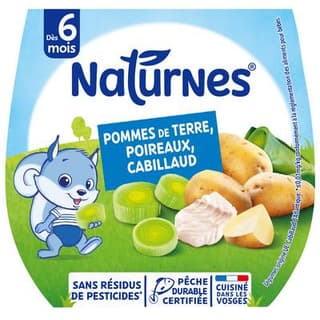 Naturnes® Pommes de terre Poireau Cabillaud Bol Bébé dès 6 mois, 2x190g