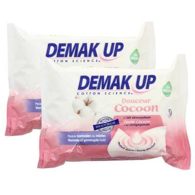 Demak Up Lingettes douceur coton peaux normales à mixtes, Lot de 2x25 lingettes