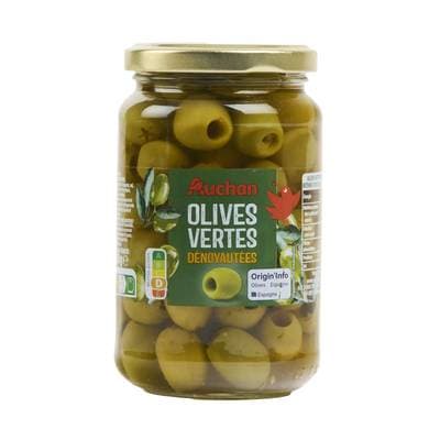 Auchan Olives vertes dénoyautées en bocal, 160g