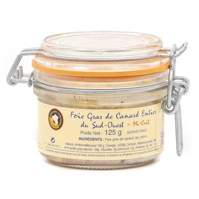 Foie Gras de Canard Entier du Sud-Ouest Mi-Cuit, 3/4 parts - 125g