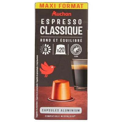 Auchan Capsules de café espresso classique, 20 capsules