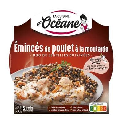 La Cuisine d'Océane Emincés de poulet à la moutarde et duo de lentilles cuisinées, 300g
