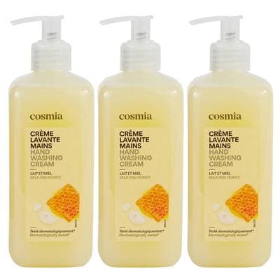 COSMIA Crème lavante mains lait et miel, Lot de 3x500ml