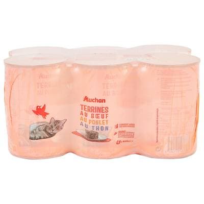 Auchan Boites Terrines boeuf poulet thon pour chat et chat stérilisé, 6x400g