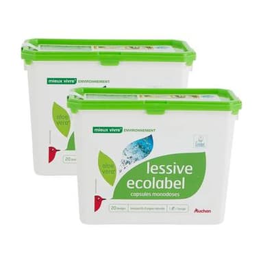 Auchan Mieux Vivre Lessive capsules Ecolabel Aloe vera, Lot de 2x20 capsules